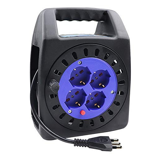 EXTRASTAR Prolunga Elettrica con Avvolgicavo 15 mt,4 Prese Polivalenti (Schuko + 10/16A),Spina...