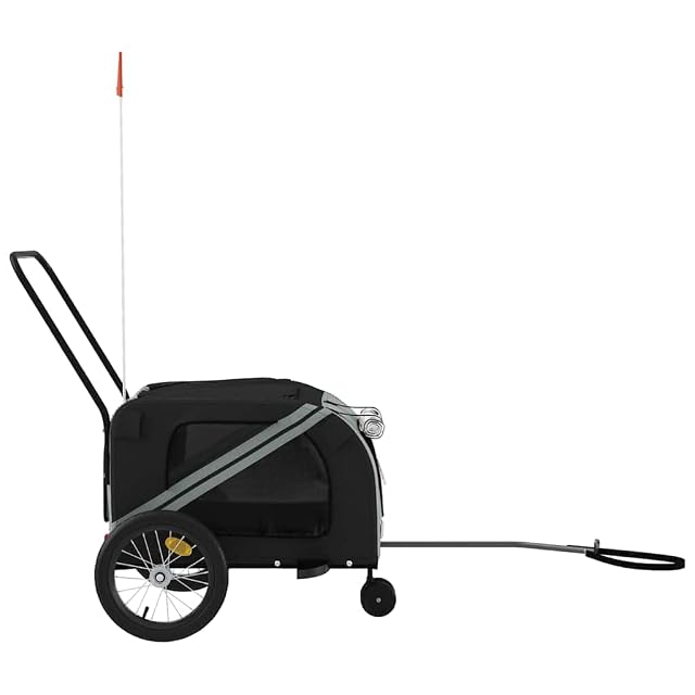 Foto 7 de 8 de vidaXL Remolque de Bicicleta Mascotas Hierro Tela Oxford Gris Negro, Remolque para Bicicletas