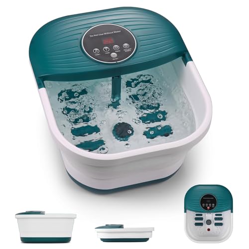 CURECURE - Collapsible Foot Spa Bath Massager with Heat, Bubble, 35-48℃ /95-118℉ Adjustable Temperature Fast Heating, Massage Rollers(Non-electric) with Detachable Massage Points Relief at Home