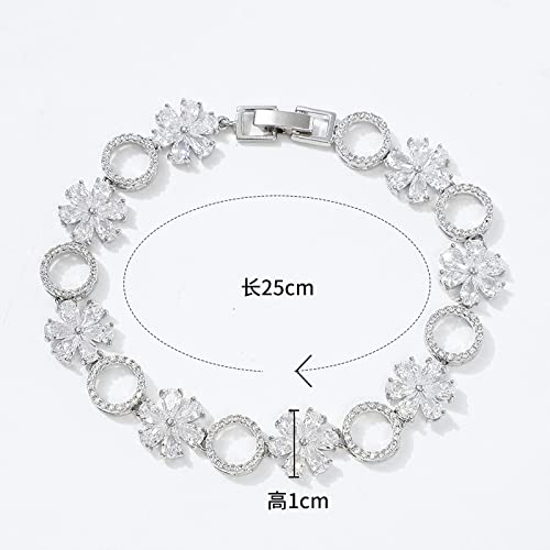 Pulsera de joyería para hombres Pulsera de plata Pétalos Geométrico Círculo Centro de la cadena de las mujeres Bobinado Blanco Pulsera de las mujeres, talla única, Circonio, Sin piedras preciosas