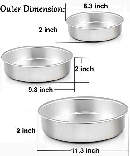 Teamfar Cake Pan, Stainless Steel Round Cake Pan Baking Tier Cake Pans Set, 8'' & 9½'' & 11'', Healthy & Heavy Duty, Mirror Finish & Easy Clean, Dishwasher Safe - 3 Pieces #TOP2