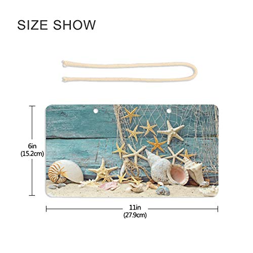 Wamika Welcome Summer Sea Star Beach Sand Wooden Door Hanging Sign Plaque Coastal Ocean Shell Tropical Palm Leaves Wall Signs Yard Indoor Outdoor Garden Decorations Banner with Hang Rope 11" x 6" - Image 2