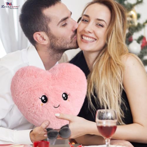 Image of ZEXSAZONE Cute Heart Plush Pillow, Soft Stuffed Heart Shape Cushion Toy, Pink Teddy Pillow for Kids, Girls, Valentine's Day, Birthday Gift, Home & Bedroom Decoration