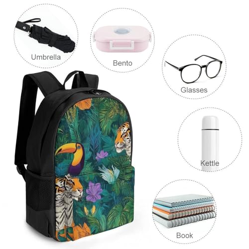 Backpack with Adjustable Strap, Adults Tropical Wild Animals Tigers Leaf Green Large Capacity Wear-Resistant Shoulder Bag Daypack for Sports, Cute Backpack for Daily Use4