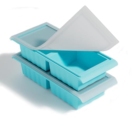 2 Pack Silicone Freezer Tray for Soup Ice Cubes,2-Cup Soup Freezer Molds with Lid for Meal Prep, Makes 4 2-Cup Soup Portion Freeze Trays for Storing 250mL/500mL Broth, Soup, Leftovers and Sauce