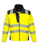 Portwest T402 Men's PW3 Hi Vis Safety Jacket - Windproof Water Resistant High Visibility Reflective Softshell Jacket Yellow/Black, Large