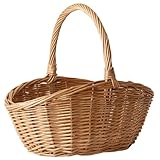 Cesta de mimbre con asa, cestas de picnic de mimbre tejidas portátiles de gran capacidad para frutas, verduras, flores, organización, cesta tejida pequeña