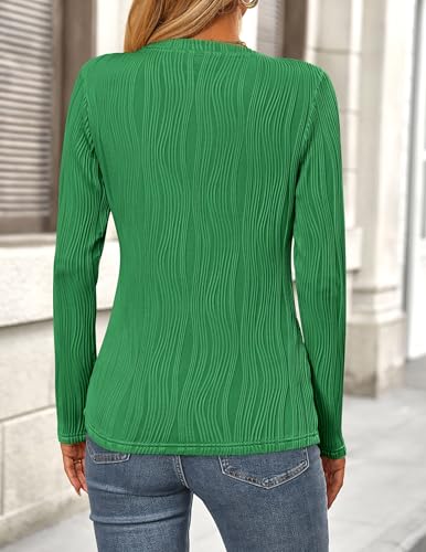 PRETTYGARDEN Long Sleeve Tops for Women 2025 Spring Fall Trendy Business Dressy Casual Shirts Crewneck Textured Blouse