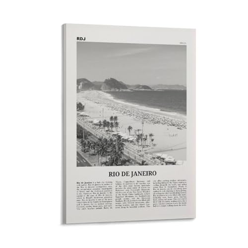 LZTEN Impresión de Río de Janeiro, playa en blanco y negro, arte de pared de Río de Janeiro, póster de Río de Janeiro, foto de Río de Janeiro, Brasil, América