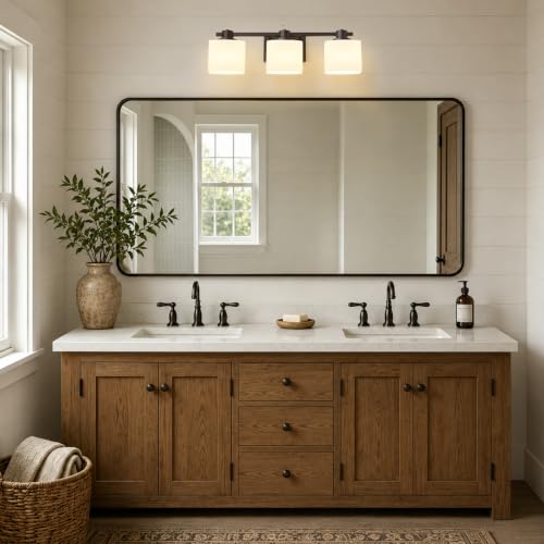 Image of 23 Inch Oil Rubbed Bronze Vanity Light for Bathroom Light Fixtures Over Mirror 3 Light Bathroom Vanity Light Vintage Rustic Farmhouse Lighting Bulb lamp Modern Above Sink wall Sconce