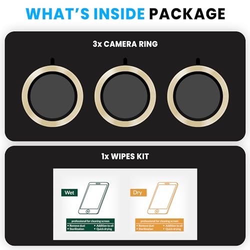 Image of ArmourPro Premium Camera Lens Protector Tempered Glass Compatible For iPhone 14 Pro Max and iPhone 14 Pro Tough HD Individual Aluminum Alloy Rings 9H Camera Cover , Scratch-Resistant,Camera Lens Protection| Gold