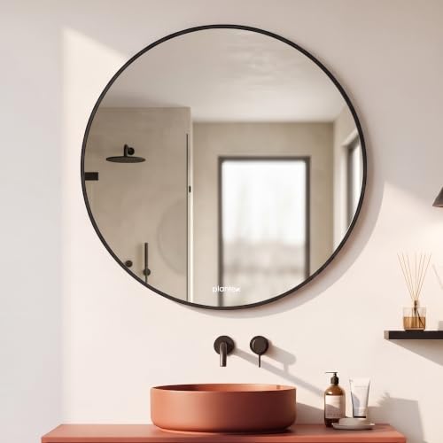 Image of Plantex Aluminium Frame Mirror for Wall /Mirror for Bathroom /Round Mirror for Bathroom /Wall Mount Mirror for Bedroom /Dressing Room /Living Room /Entryway - Shatterproof Mirror (24inch-Brushed Black)