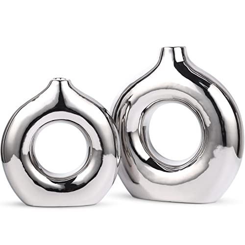 Gan Glaze Round Ceramics Vase (Electroplating Silver) #TOP16