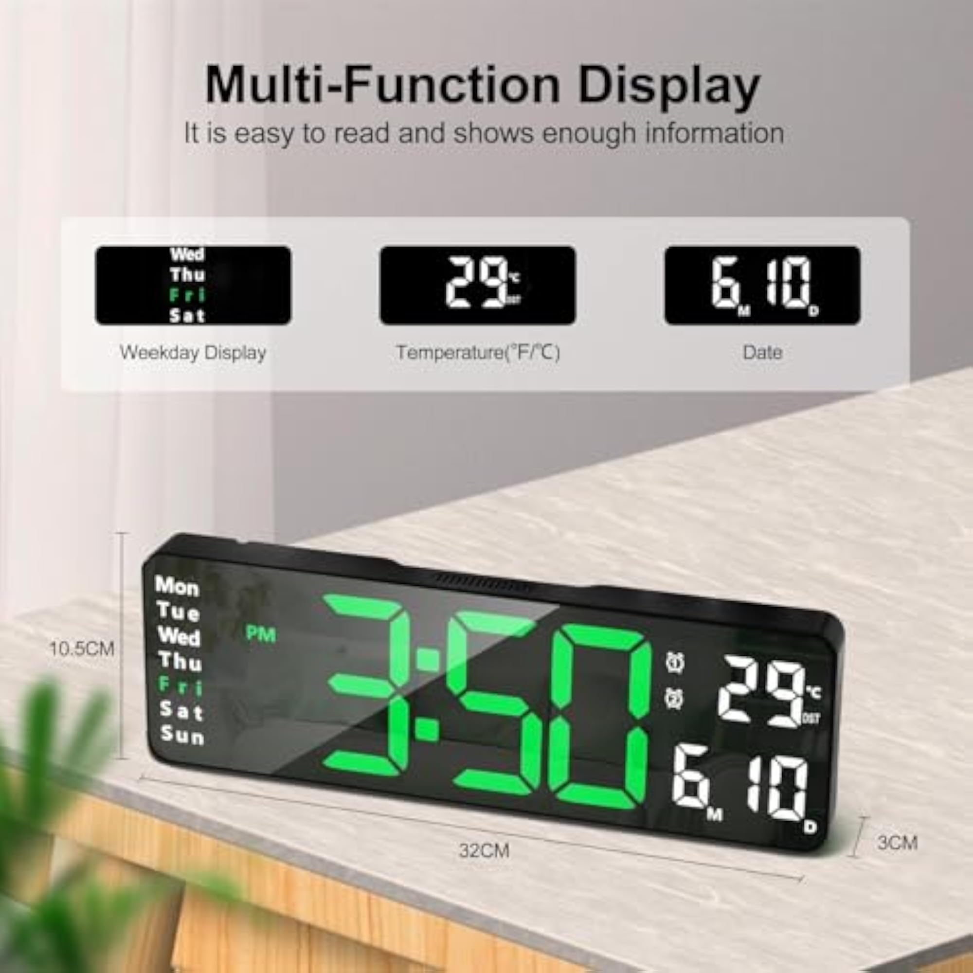 Silent LED Digital Wall Clock with Remote Control