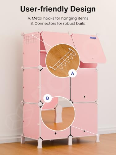 Image of BOXJOY 12 Shelf Plastic Kids Wardrobe with 6 Doors, Sticker Sheet & Holder