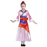 Mulan Costume Kids Chinese Princess Classic Girls Fancy Dress Halloween Party Pink L