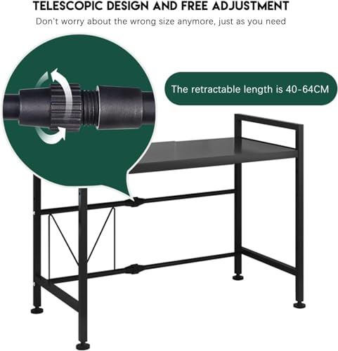 Multibao Expandable Microwave Rack Shelf, 2 Tier Oven Rack Stand Holder Kitchen Corner Shelf Desktop Printer Shelf Rack, Bakers Rack, Air Fryer shelf Stand ,Storage Solution Organiser (Black)