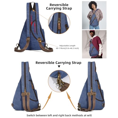 KL928 Canvas Sling Bag - Small Crossbody Backpack Shoulder Casual Daypack Rucksack for Men Women(Blue) - Image 4