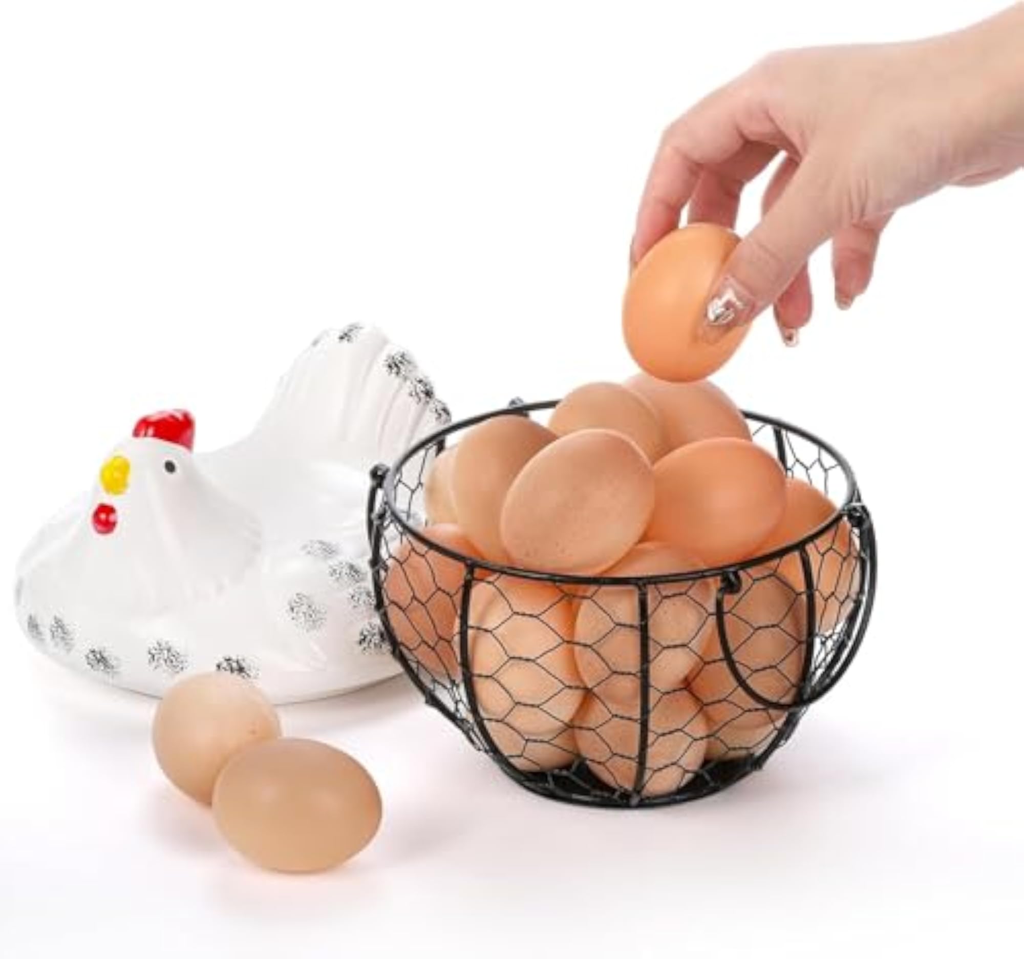 Chicken Egg Basket with Ceramic Lid, Decorative Storage