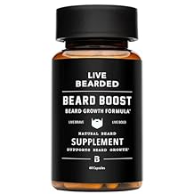 Live Bearded Beard Boost - فيتامينات نمو اللحية للرجال مع البيوتين والكولاجين والسيليكا وجذر Fo-Ti - نمو شعر الوجه للرجال، صنع في الولايات المتحدة الأمريكية | إمداد لمدة 30 يومًا