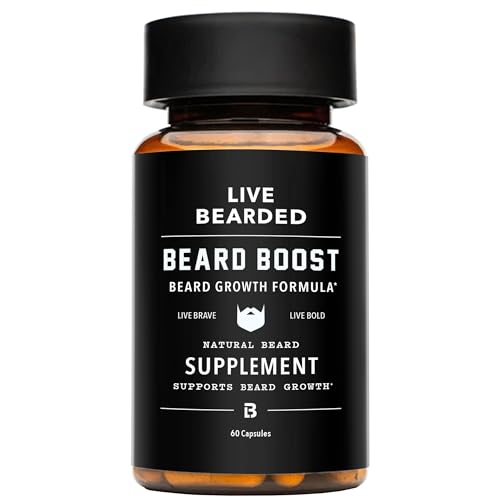 Live Bearded Beard Boost - Beard Growth Vitamins for Men with Biotin, Collagen, Silica, Fo-Ti Root - Facial Hair Growth for Men, Made in the USA | 30-Day Supply