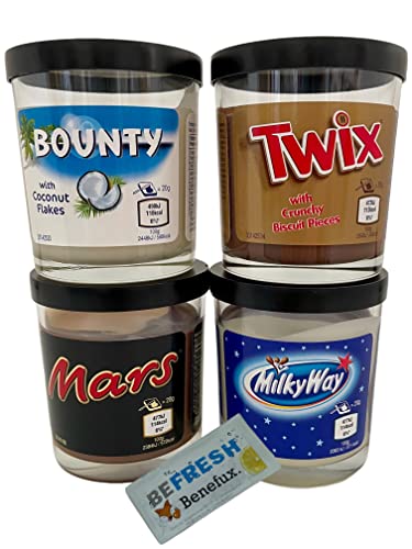 Brotaufstrich Probierpaket Mars Twix Bounty Milkyway 4x 350g + gratis Benefux. Erfrischungstuch Cover