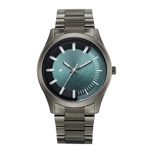 Image of Fastrack Wild Poison Dart Frogs Green Dial IP Gun Sheet Metal Strap Watch for Men - 3317QM03