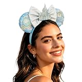 Bolonar Hairband for Women Adult Blue Sequin Mouse Ears Headband with Castle Bows for Park Ears