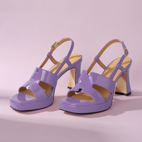 Image of ROSERWISH Heels for Women Chunky Block Platform High Heels Square Open Toe Strappy Heel Sandals Wedding Party Prom Fashion Slingback Dress Pump Sandals Shoes