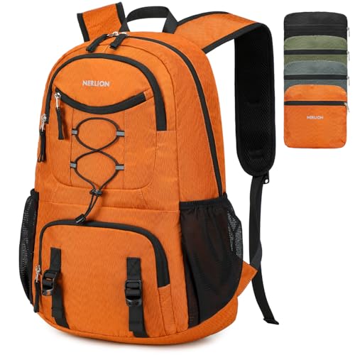 Nerlion Lightweight Foldable 35L Hiking Backpack Travel Backpack for Men Women Camping Waterproof Outdoor Hiking Daypack Backpack Orange