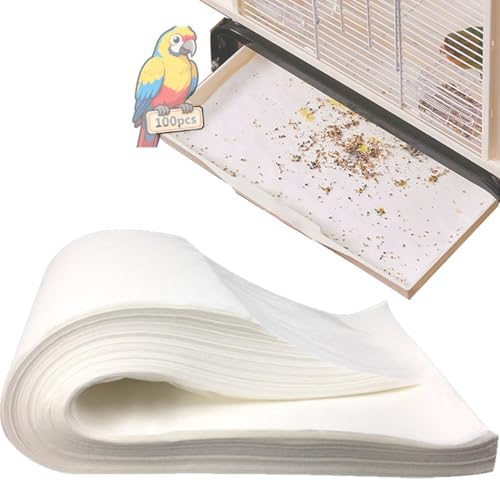 Lesimnky 100pcs Bird Cage Liner Papers 11×20in Big Size Disposable Non-Woven Cage Paper Liners Precut Absorbent Cushion Pad Mat Accessories for Pet Bird Parrot