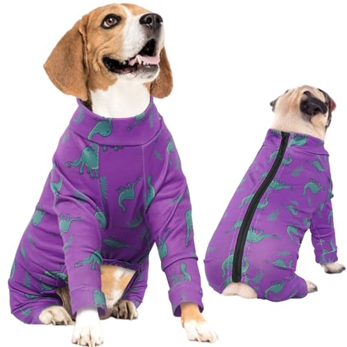 IDOMIK Soft Dog Pjs Clothes with Zipper, Breathble Dog Apparel Shirts for Boys Girls - Recovery Suit (Small, Medium, Large), Anxiety Relief Onesies (Purple)