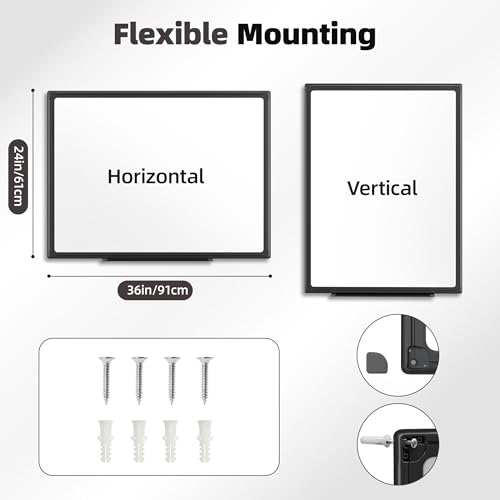 VUSIGN 36\'\' x 24\'\' Magnetic White Board for Wall, Dry Erase Board with Black Aluminium Frame, Hanging Whiteboard for Office, Home, Meeting - Accessories Included