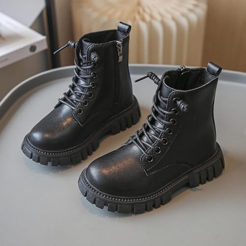 Girls Solid Color Ankle Boots Fall Winter Fashion Side Zipper Lace Up Combat Shoes Trendy Chelsea Booties2