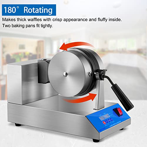 Rotating Belgian Waffle Maker, Belgium Waffles Iron Machine, Commercial Grade, Professional Intelligent, Digital, Non Stick, Stainless, For Hotel Restaurant Bakery Coffee Shop, Heavy Duty