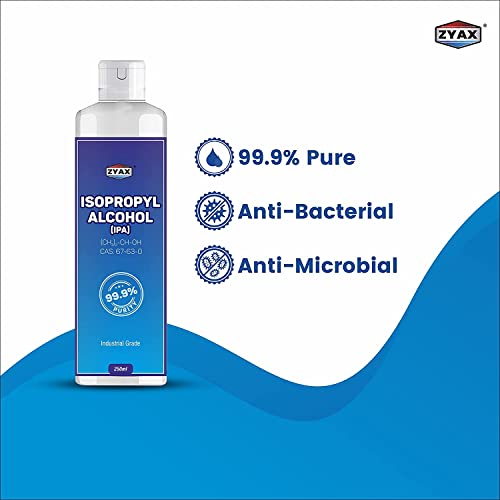 Image of ZYAX Iso-Propyl Alcohol 99.9%, IPA [(CH3)2-CH-OH] CAS: 67-63-0, Pure Laboratory Grade 250ml (2 pack)