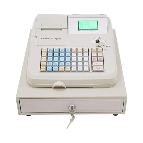 48 Keys Cash Register w/Cash Box, Electronic Cashier Register Drawer for Point of Sale System w/Thermal Printer & LED Display, Multifunctional Cash Register for Retail Service, Business