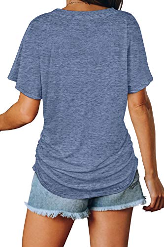 Image of WIHOLL Womens Summer T-Shirts Short Sleeve V Neck Dolman Tops with Side Shirring Loose Fit Shirts Spring Fashion