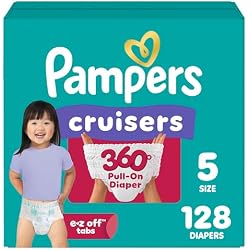 Pampers Diapers - Cruisers 360 - Size 5, 128 Count, up to 100% Leakproof Pull-On Diaper for Active Babies