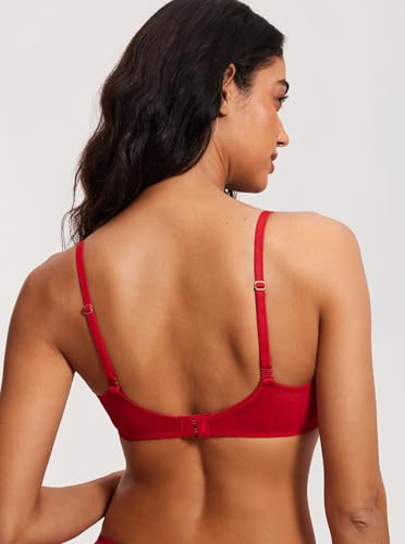 Image of DOBREVA Women's Balconette Sexy Unlined Bra Lace Push Up Plus Size Bras See Through Underwire