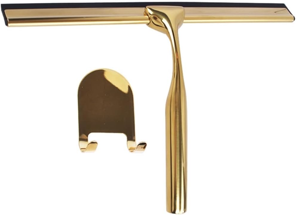 Aluminum Shower Squeegee Window Glass Wiper Scraper Cleaner with Silicone Brush Hook Holder