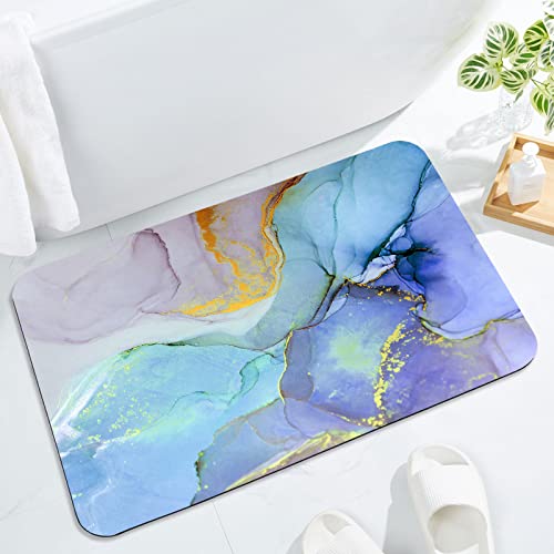 Gibelle Juego de 2 alfombras de baño, superabsorbentes, de secado rápido, antideslizantes, con parte trasera de goma, para bañera, ducha, fregadero (17 x 24 pulgadas + 17 x 24 pulgadas, azul morado)