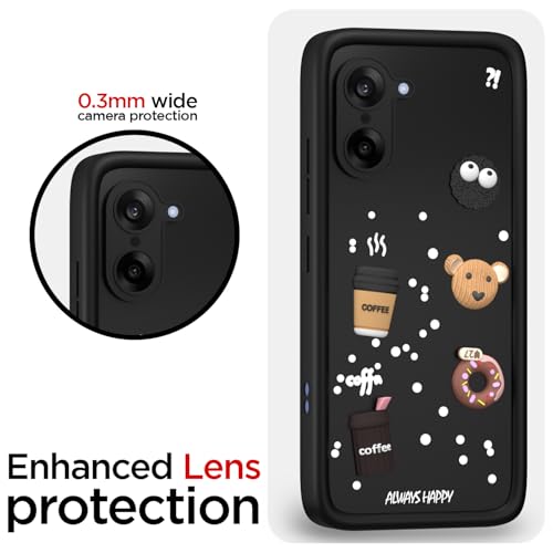 Image of Pikkme Back Cover for Oneplus Nord CE 5 5G | 3D Bear Silicone Cute & Fun Coffee Cartoon | Full Body Protection Bumper Case (Black)