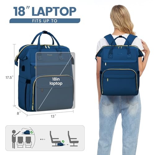 Image of LOVEVOOK Laptop Backpack for Women,18 Inch Professional Womens Travel Backpack Purse Computer Laptop Bag Nurse Teacher Backpack,Waterproof College Work Bags Carry on Back Pack with USB Port,Royal Blue