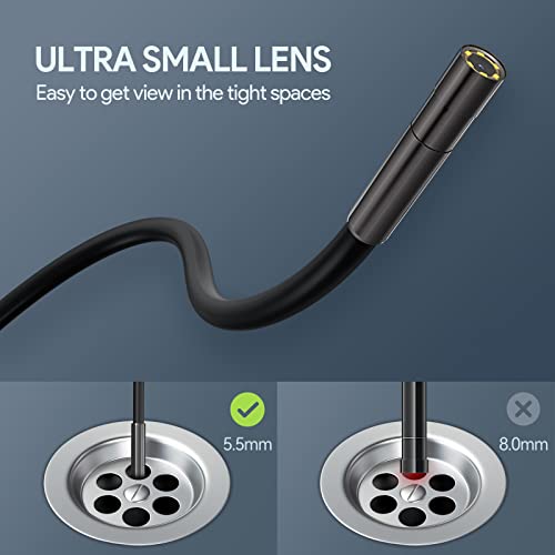 Anykit Endoscope Inspection Camera, 5.5Mm 1080P Hd Borescope With 6 Led Lights, Color Lcd Screen, Waterproof Snake Camera, 16.4Ft Semi-Rigid Metal Gooseneck Camera Porbe, 32G Tf Card #TOP1