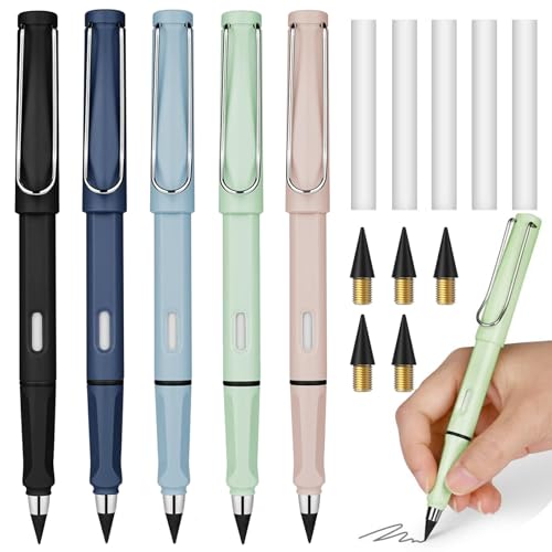 vgggrd Infinity Pencil with Eraser, Reusable Inkless Colored Pencil for Writing, Sketching, Drawing, School Supplies, Durable Writing (5 Color)
