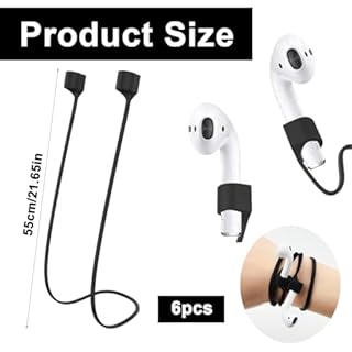 6 Pezzi Cinturini in Silicone per AIrPods Pro/3/2/1, Cinghie Anti-Perdita, Cordino Anti-Smarrimento Guinzaglio Sportivo (Nero/Rosa/Bianco)