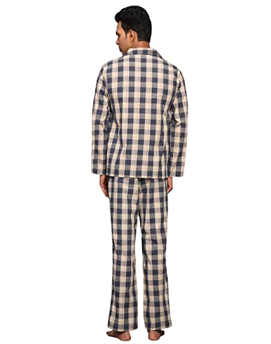 Image of B STORIES Men's 100% Cotton Full Sleeve PJ Set - Checkered Nightwear Set | Soft Loungewear | Comfortable Sleepwear | Stylish Casual Home Wear Shirt & Pant (S-XXL)