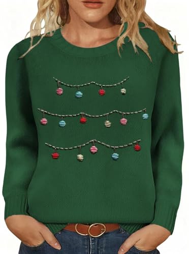 Qbily Winter Christmas Knitted Sweater for Women Holiday Xmas Christmas Tree Snowman Pullover Sweatshirt Tops(2025-A3 L)