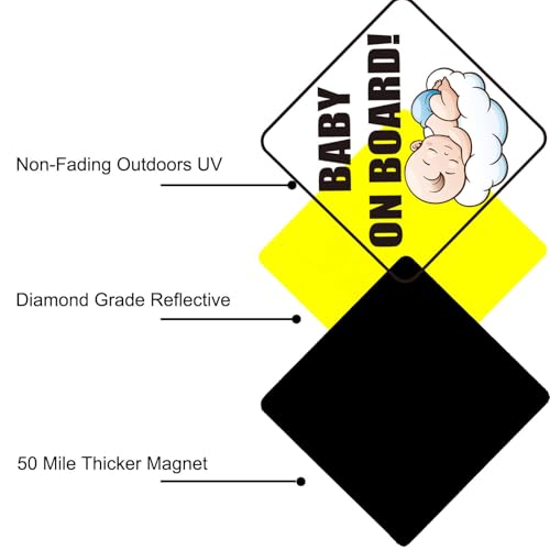 Image of Baby on Board Magnets for Car - Bright Yellow Funny Reflective Sticker for Bumper,Child Safety Sign for Car(1 Boy,1 Girl)